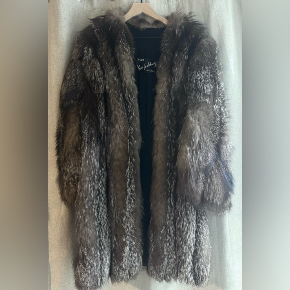 Luxurious Genuine Silver Fox Fur Long Coat
